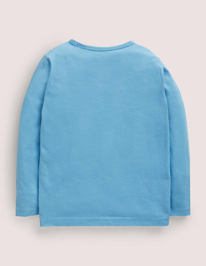 Blue Pumpkin Appliqué Long-Sleeved Halloween T-shirt-Surfboard Blue Pumpkin