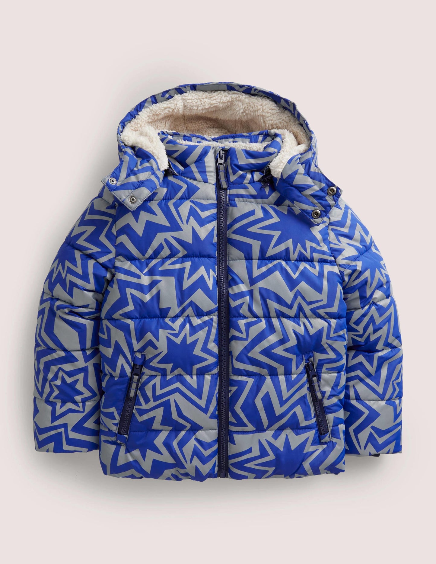 Blue Star Print Reflective Waterproof Puffer Jacket-Blue Reflective Star