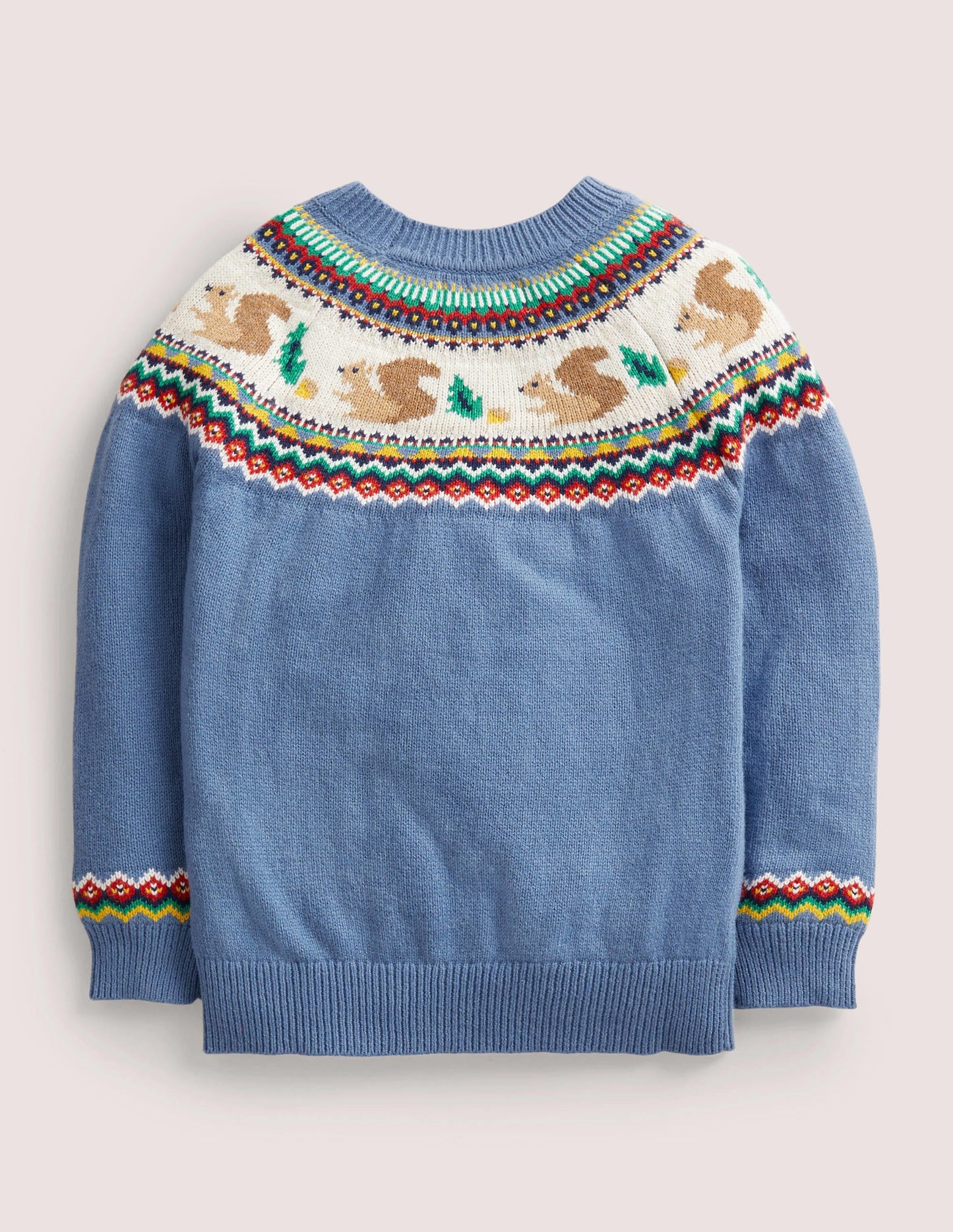 Blue Squirrel Fair Isle Sweater-Riviera Blue Woodland Fairisle