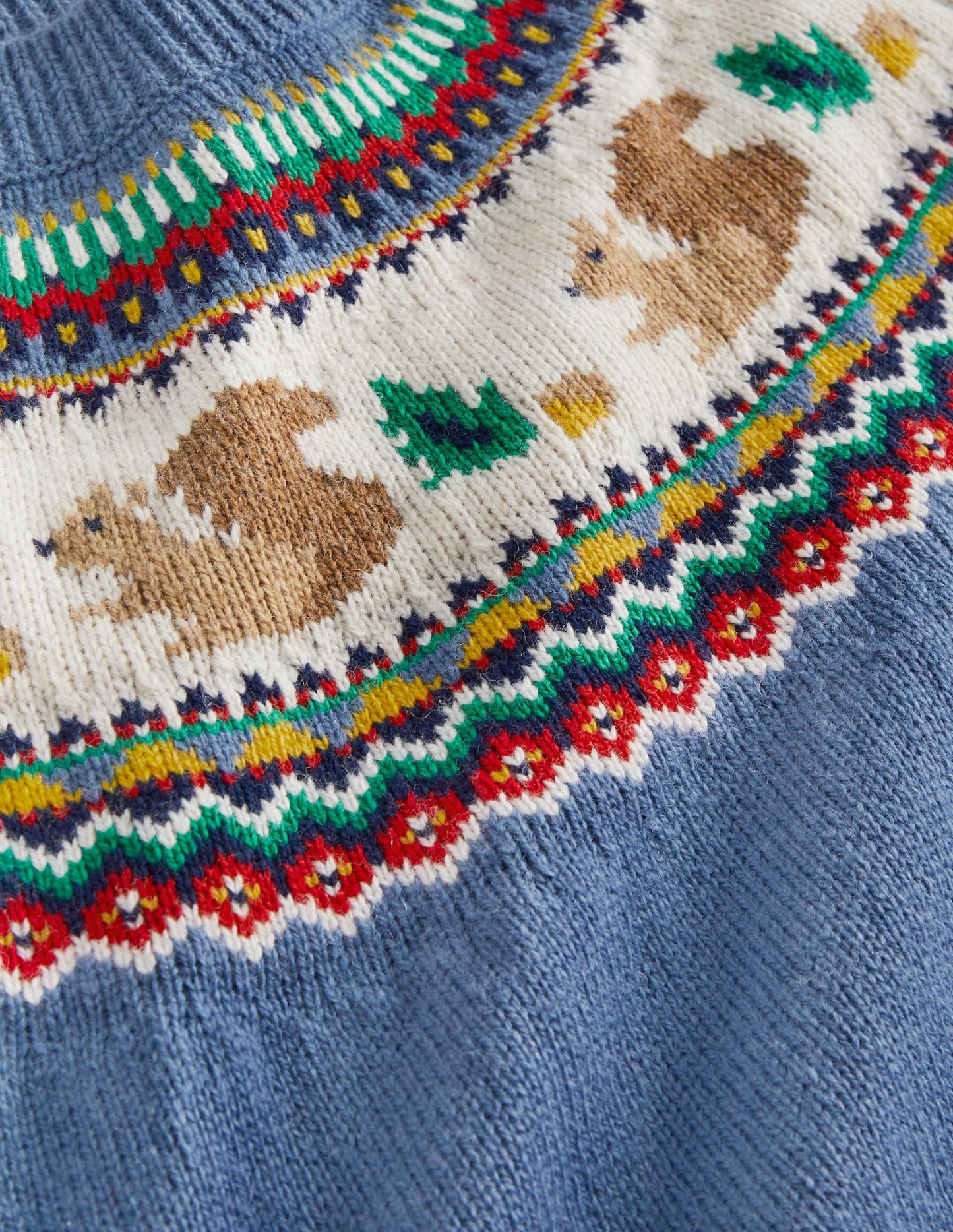 Blue Squirrel Fair Isle Sweater-Riviera Blue Woodland Fairisle