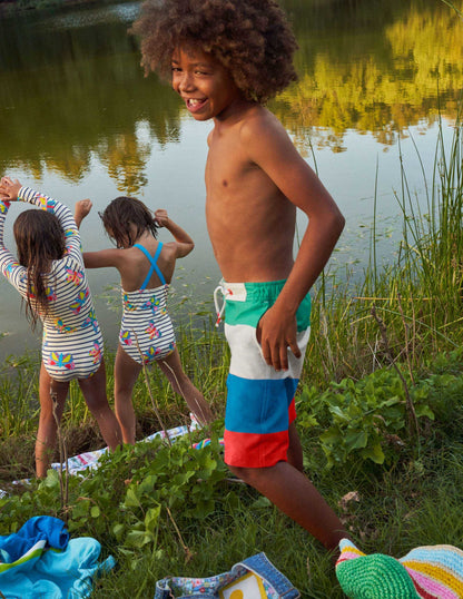 Board Shorts-Hot Coral Multi Stripe