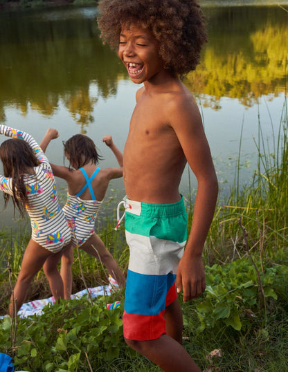 Board Shorts-Hot Coral Multi Stripe