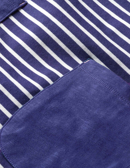 Blue Stripe Fun Pocket Jersey Dress-Starboard Blue Rainbow Cuff