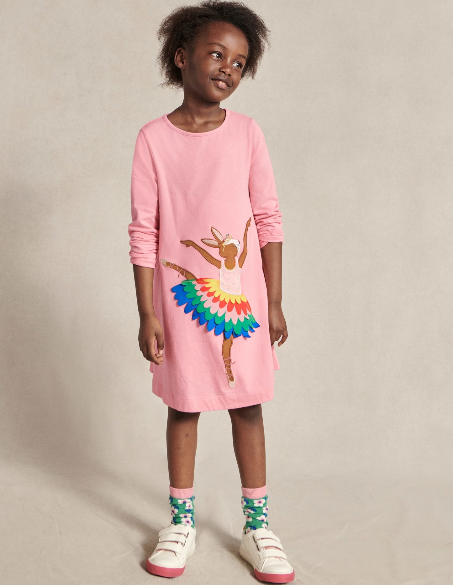 Big Appliqué Dress-Formica Pink Ballerina Bunny