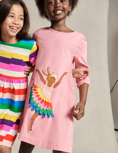 Big Appliqué Dress-Formica Pink Ballerina Bunny