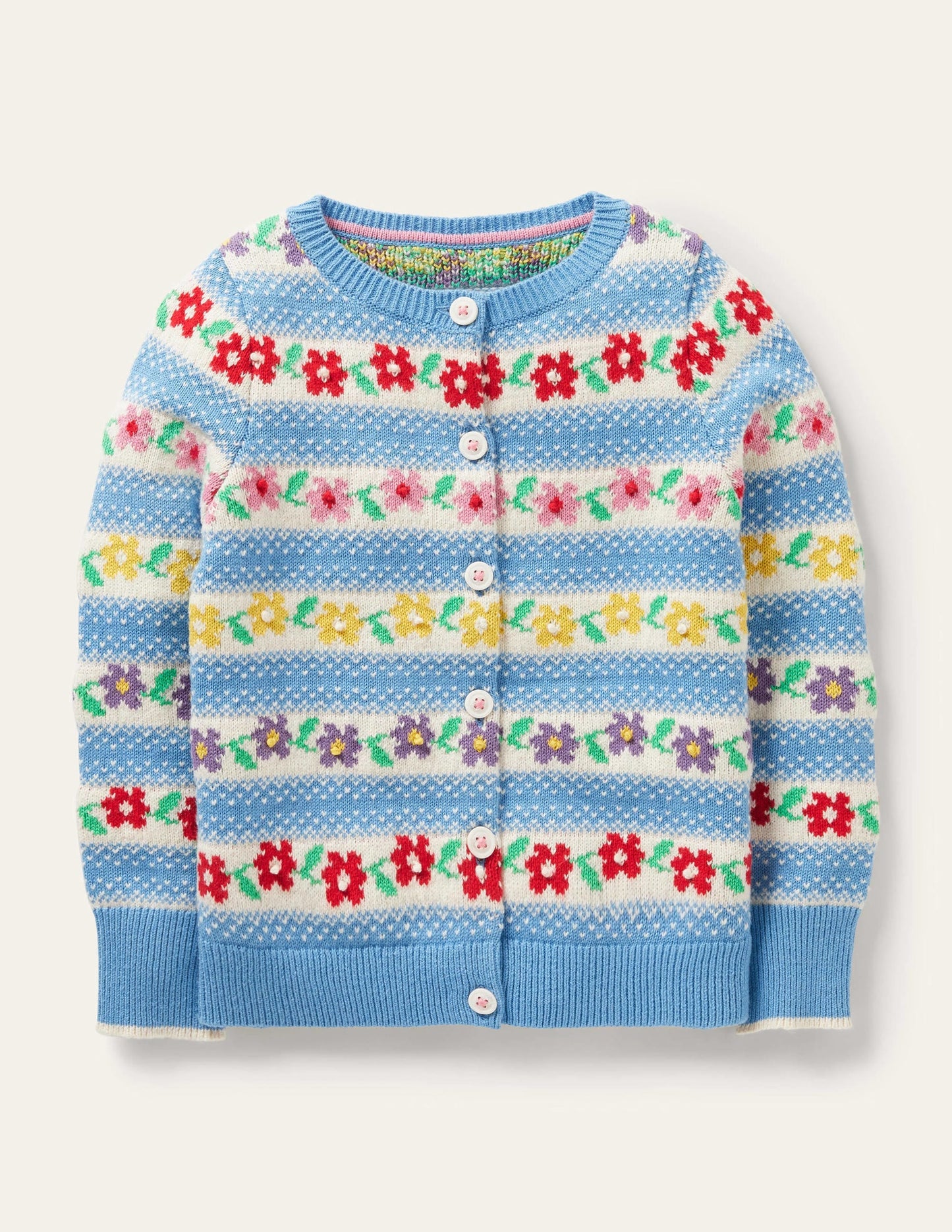 Blue Floral Fair Isle Cardigan-Blue Flower Fair Isle