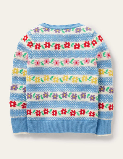 Blue Floral Fair Isle Cardigan-Blue Flower Fair Isle