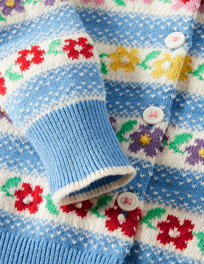 Blue Floral Fair Isle Cardigan-Blue Flower Fair Isle