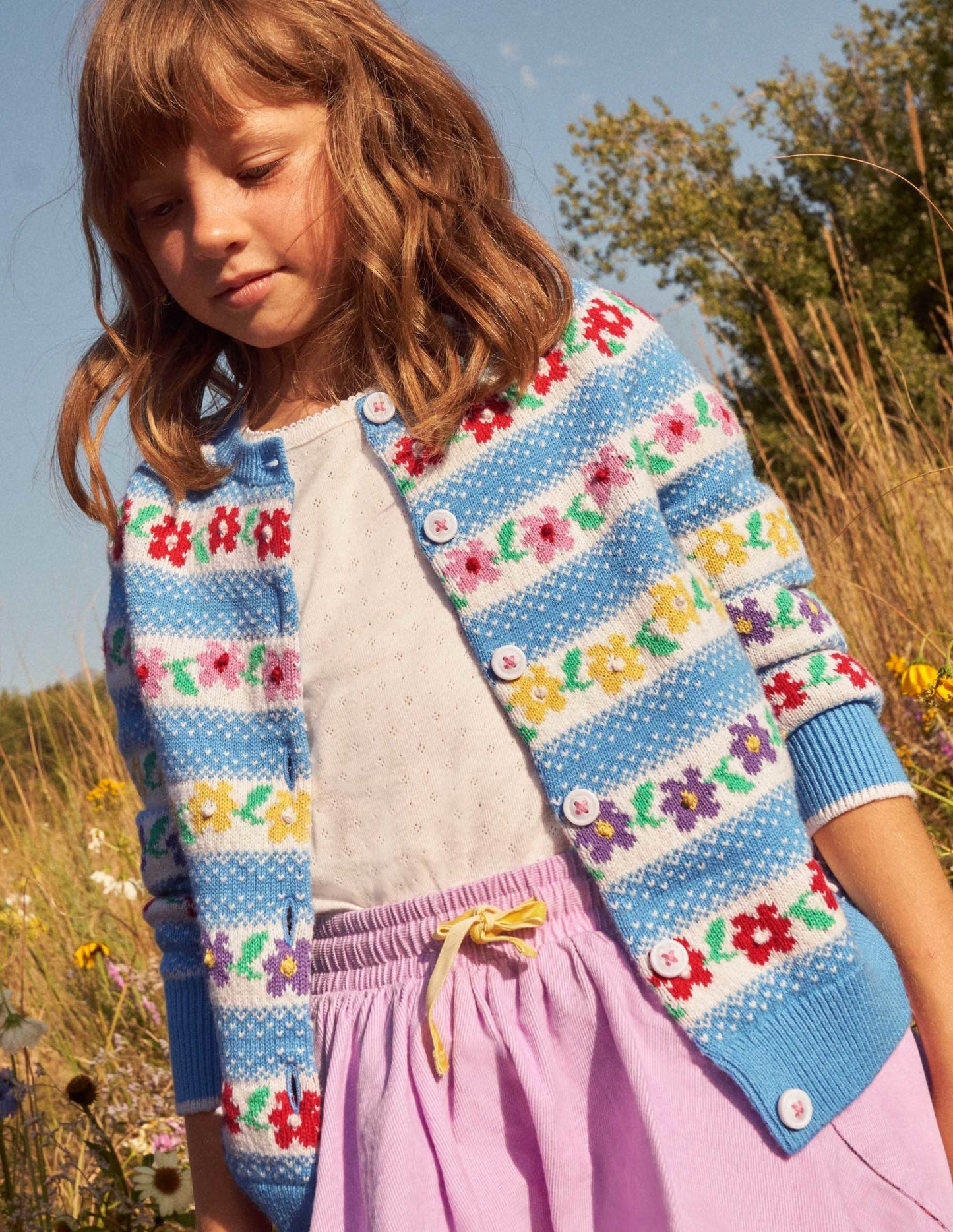 Blue Floral Fair Isle Cardigan-Blue Flower Fair Isle