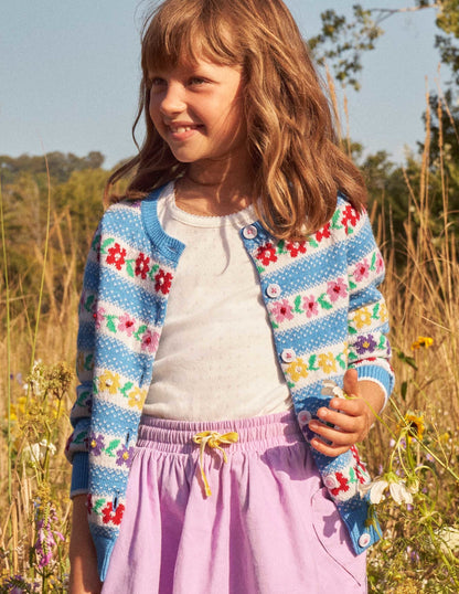Blue Floral Fair Isle Cardigan-Blue Flower Fair Isle