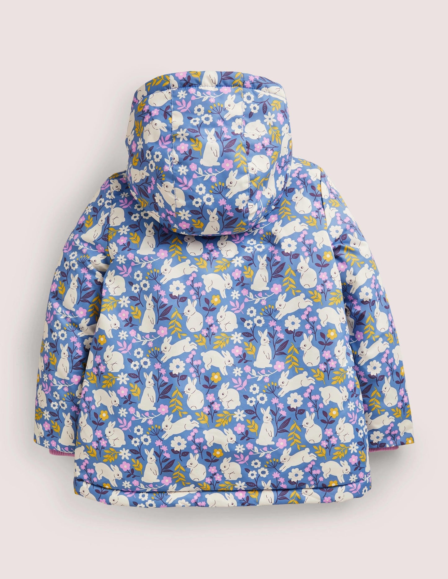 Blue Bunny Print Sherpa Lined Anorak-Riviera Blue Bunny Field