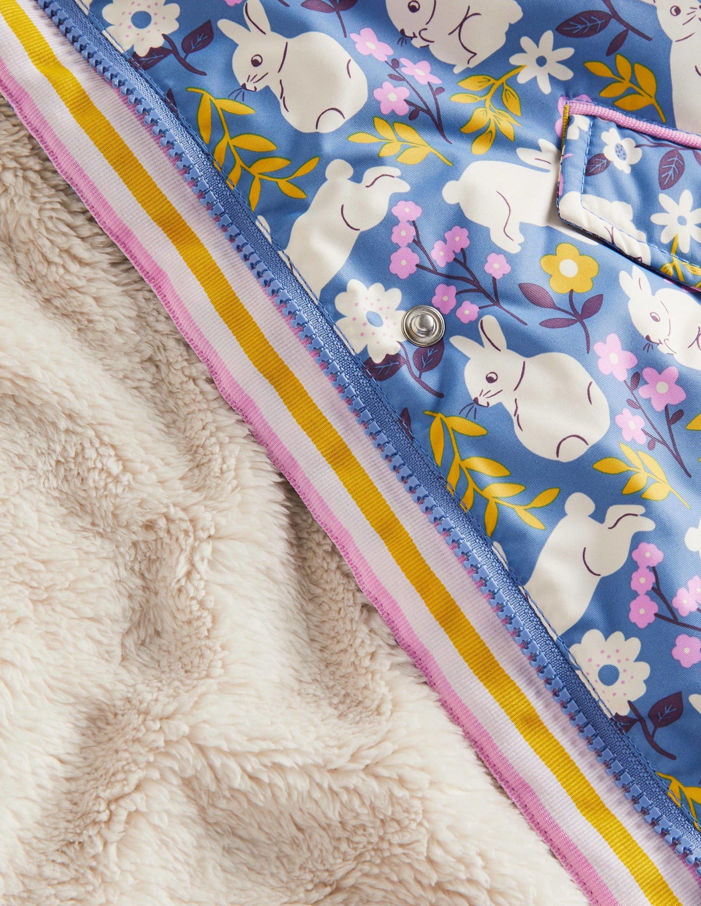 Blue Bunny Print Sherpa Lined Anorak-Riviera Blue Bunny Field