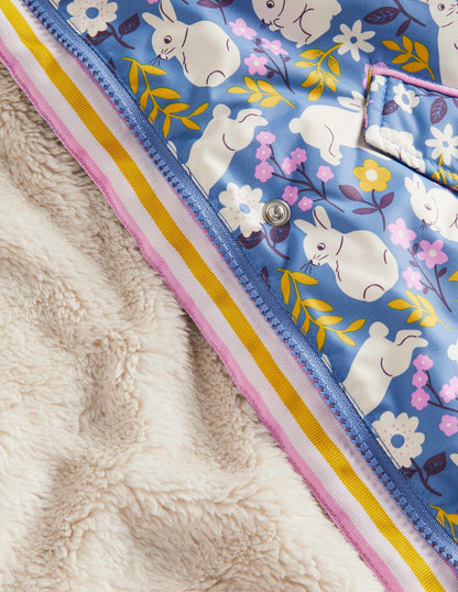 Blue Bunny Print Sherpa Lined Anorak-Riviera Blue Bunny Field