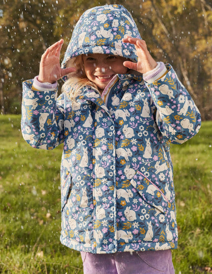 Blue Bunny Print Sherpa Lined Anorak-Riviera Blue Bunny Field