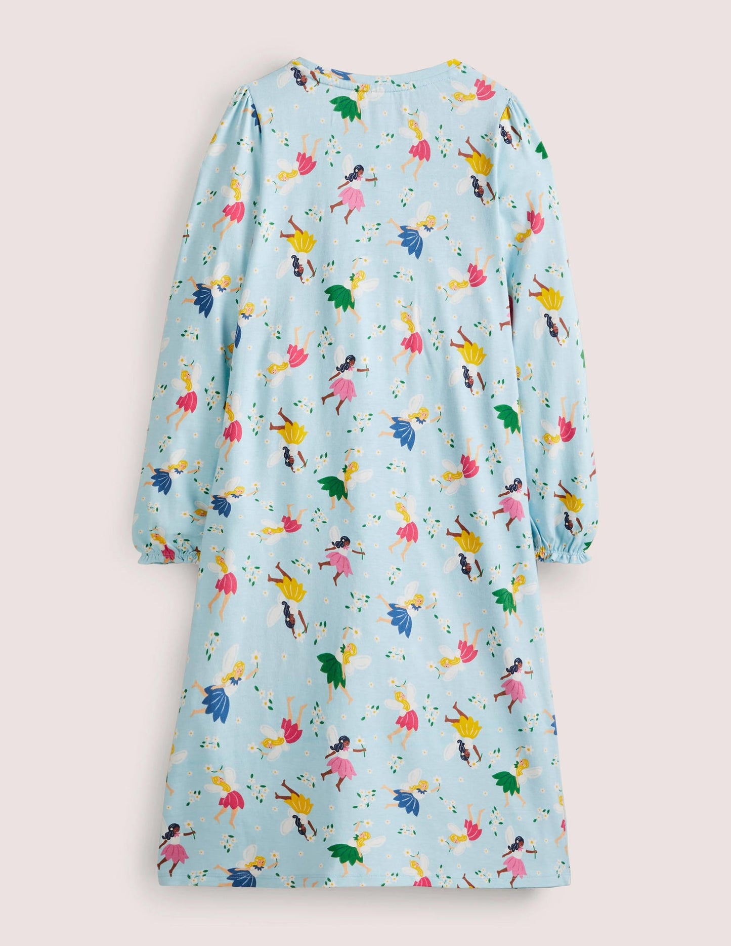 Blue Fairy Print Long-sleeved Cotton Nightie-Neptune Blue Fairies