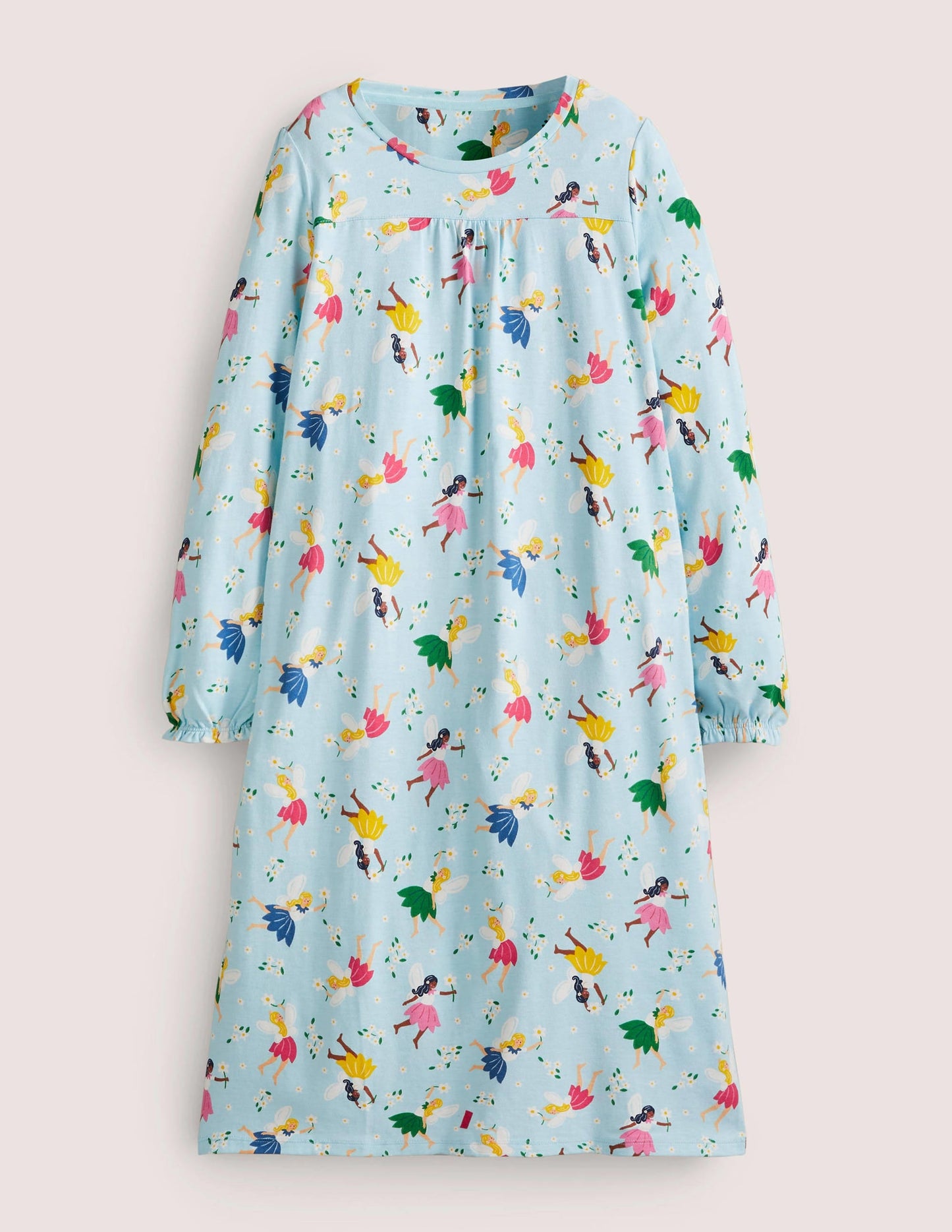 Blue Fairy Print Long-sleeved Cotton Nightie-Neptune Blue Fairies