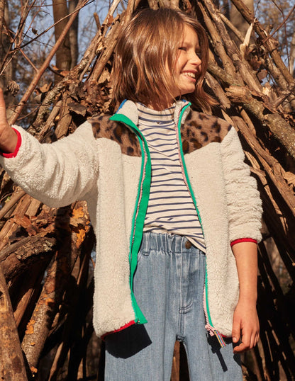 Borg Jacket-Ivory/Leopard Colourblock