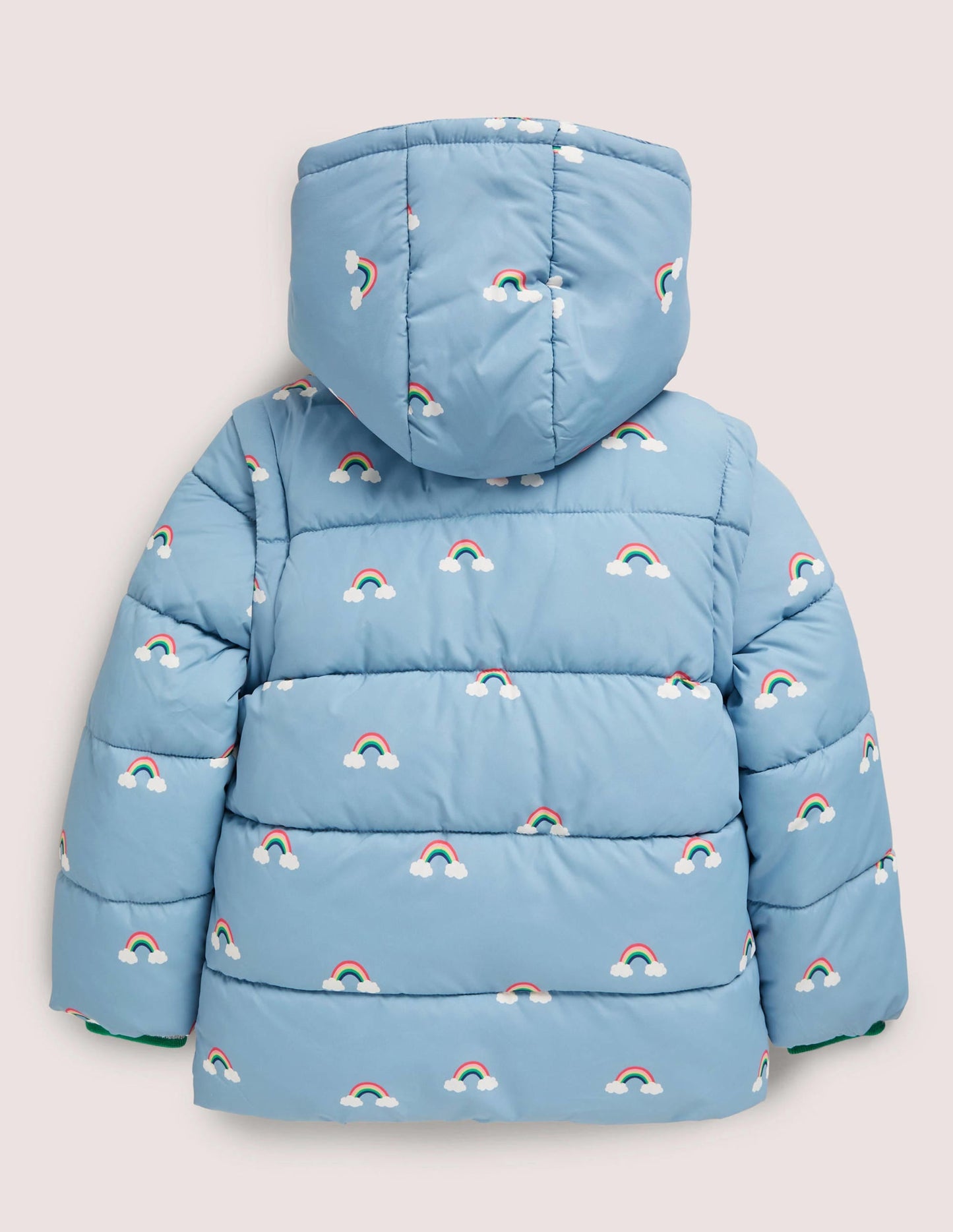 Blue Rainbow Print Puffer Jacket-Moroccan Blue Rainbows