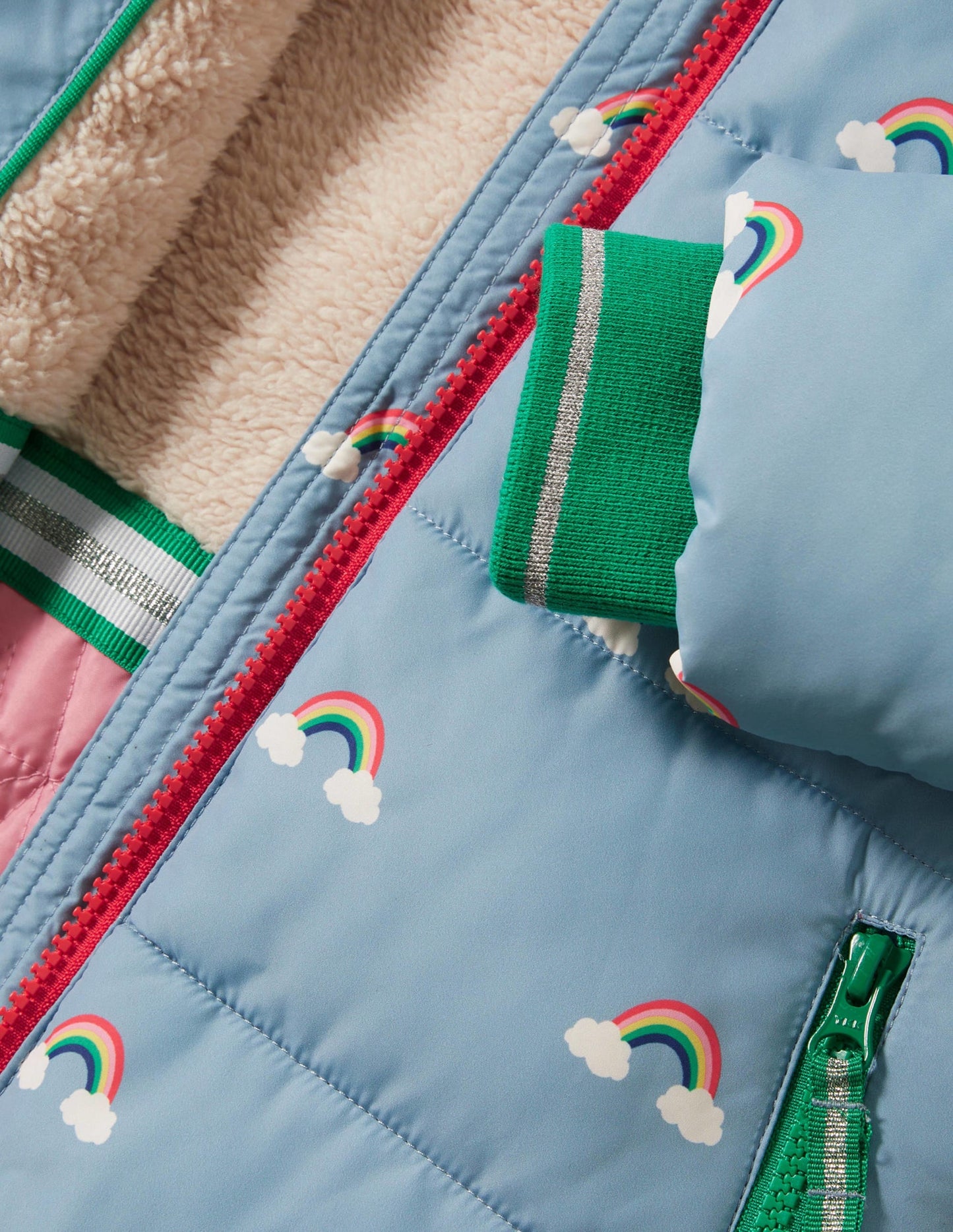 Blue Rainbow Print Puffer Jacket-Moroccan Blue Rainbows