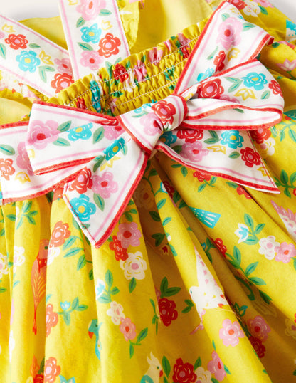 Bow Back Dress-Sweetcorn Yellow Tropical