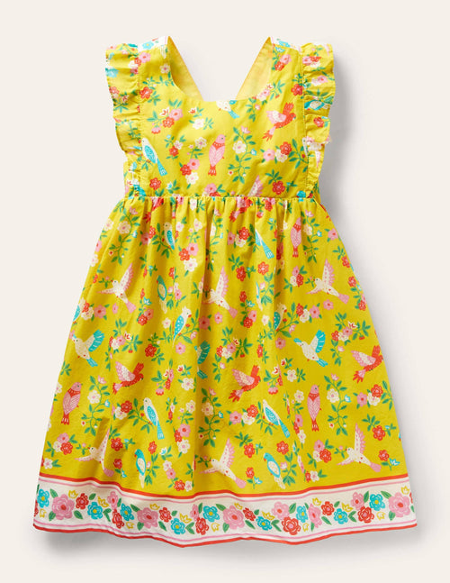 Bow Back Dress-Sweetcorn Yellow Tropical