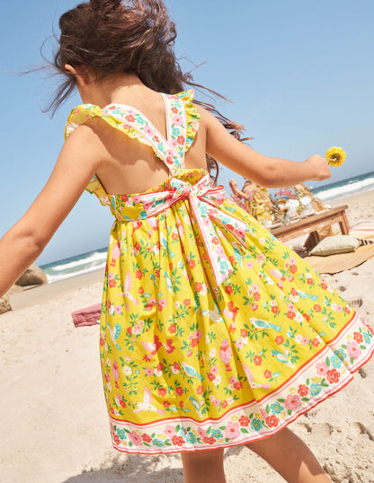Bow Back Dress-Sweetcorn Yellow Tropical