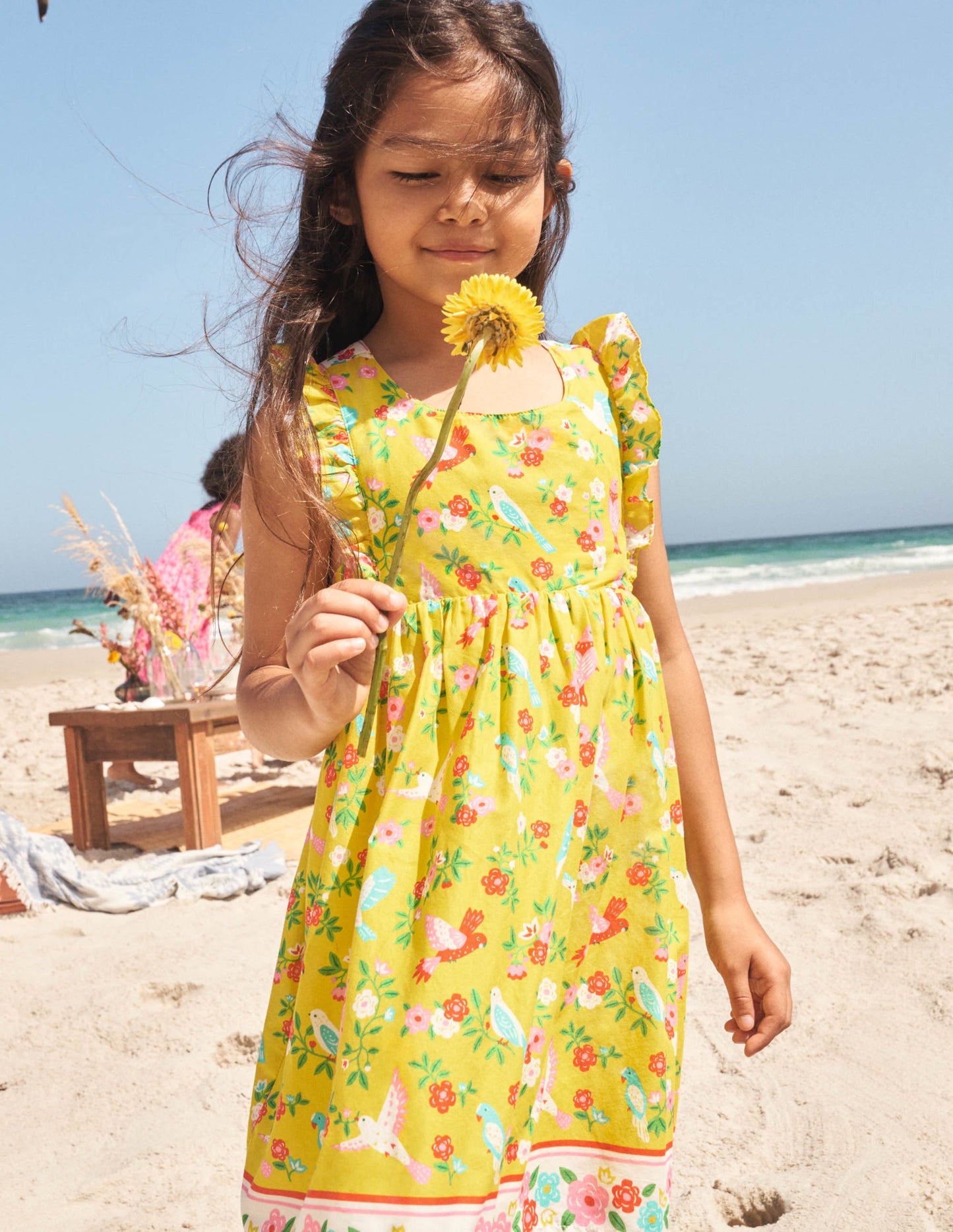 Bow Back Dress-Sweetcorn Yellow Tropical
