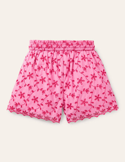 Broderie Shorts-Bright Petal Pink
