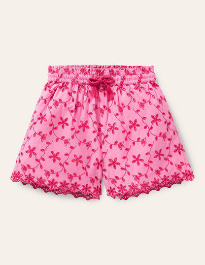 Broderie Shorts-Bright Petal Pink