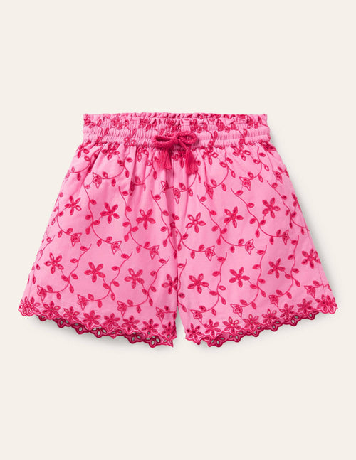 Broderie Shorts-Bright Petal Pink