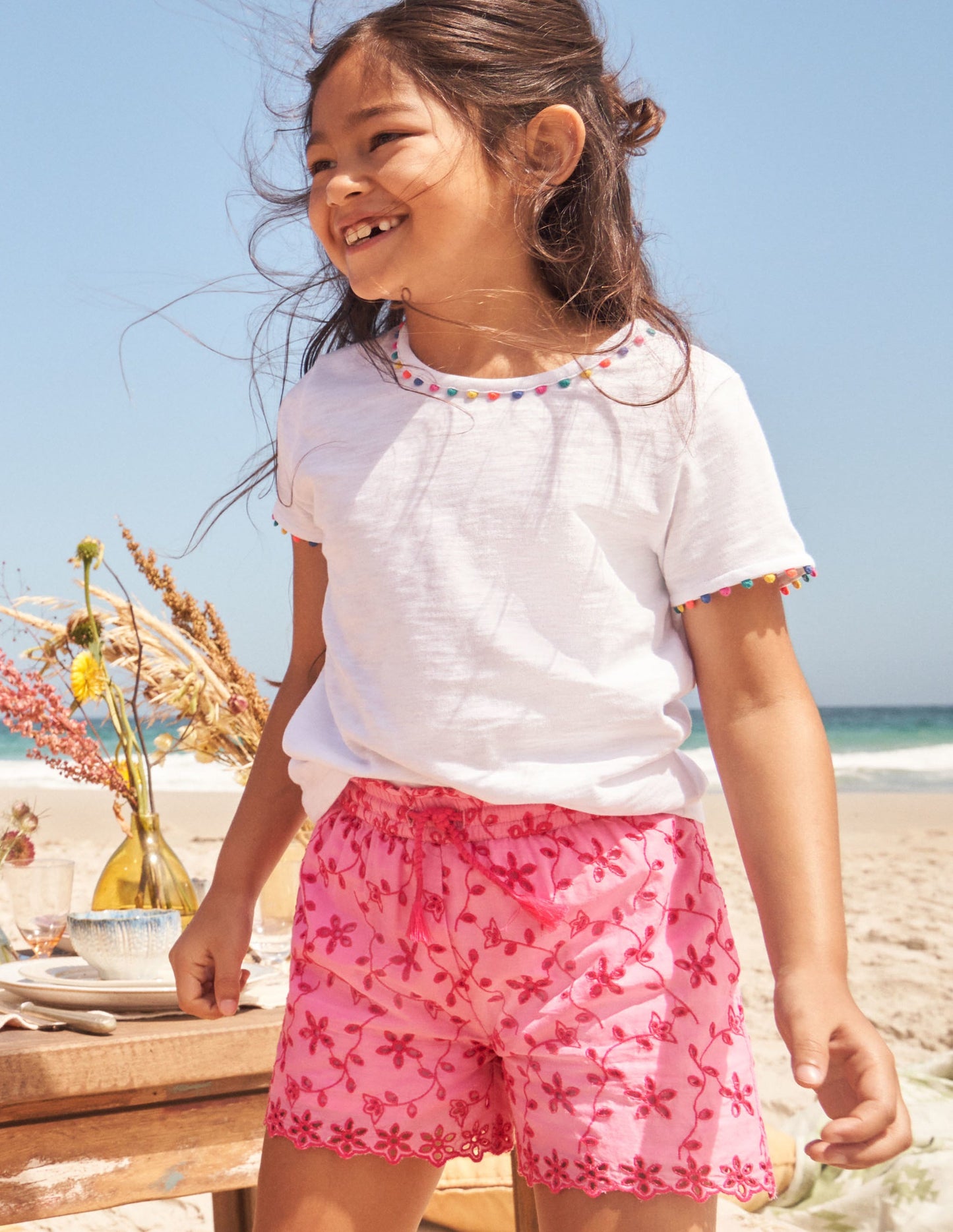Broderie Shorts-Bright Petal Pink