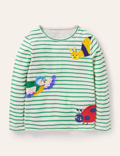 Big Appliqué T-shirt-Ivory/Aloe Green Bugs