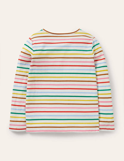Big Appliqué T-shirt-Ivory/ Rainbow Dog