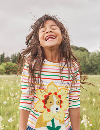 Big Appliqué T-shirt-Ivory/ Rainbow Dog