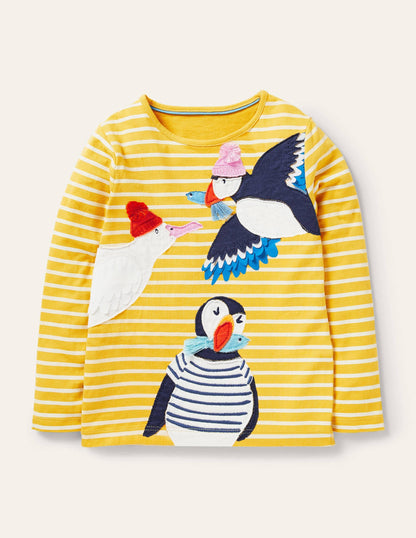 Big Appliqué T-shirt-Sweetcorn Yellow/Ivory Birds