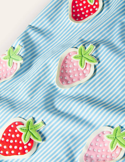 Blue Stripe Strawberry Frill Swimsuit-Blue/Ivory Ticking Strawberry