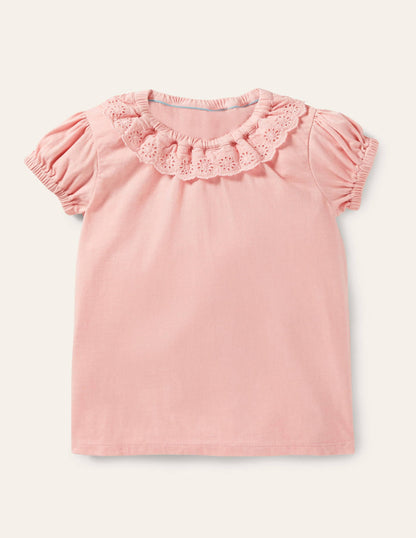 Broderie Collar Jersey Top-Boto Pink