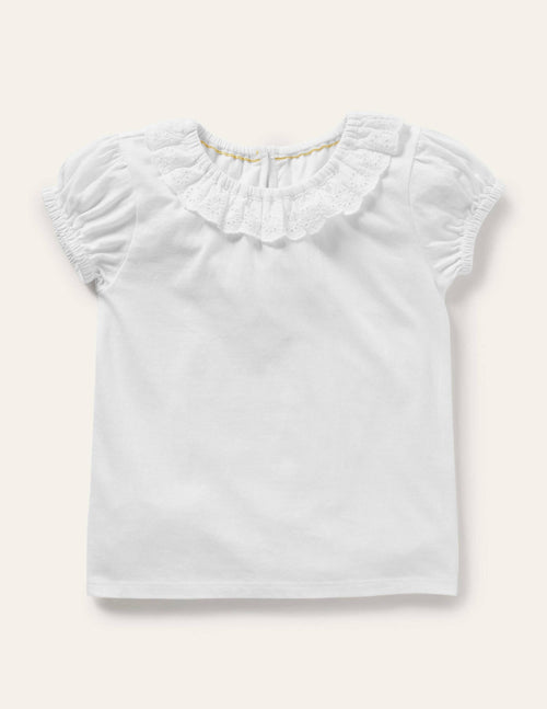 Broderie Collar Jersey Top-White