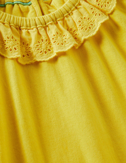 Broderie Collar Jersey Top-Sweetcorn Yellow