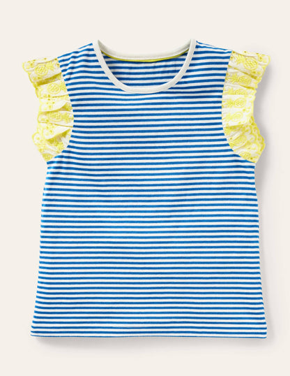 Broderie Sleeve Top-Bright Marina Blue / Ivory