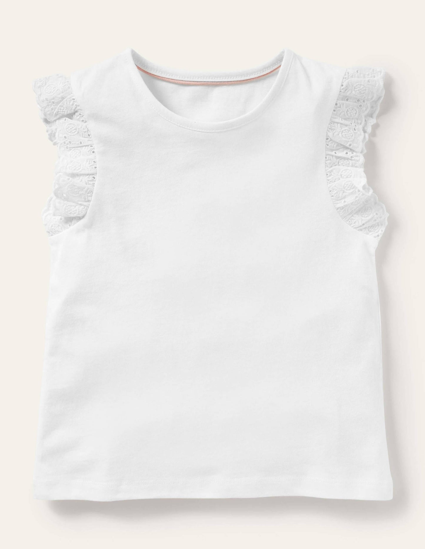 Broderie Sleeve Top-White