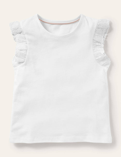 Broderie Sleeve Top-White