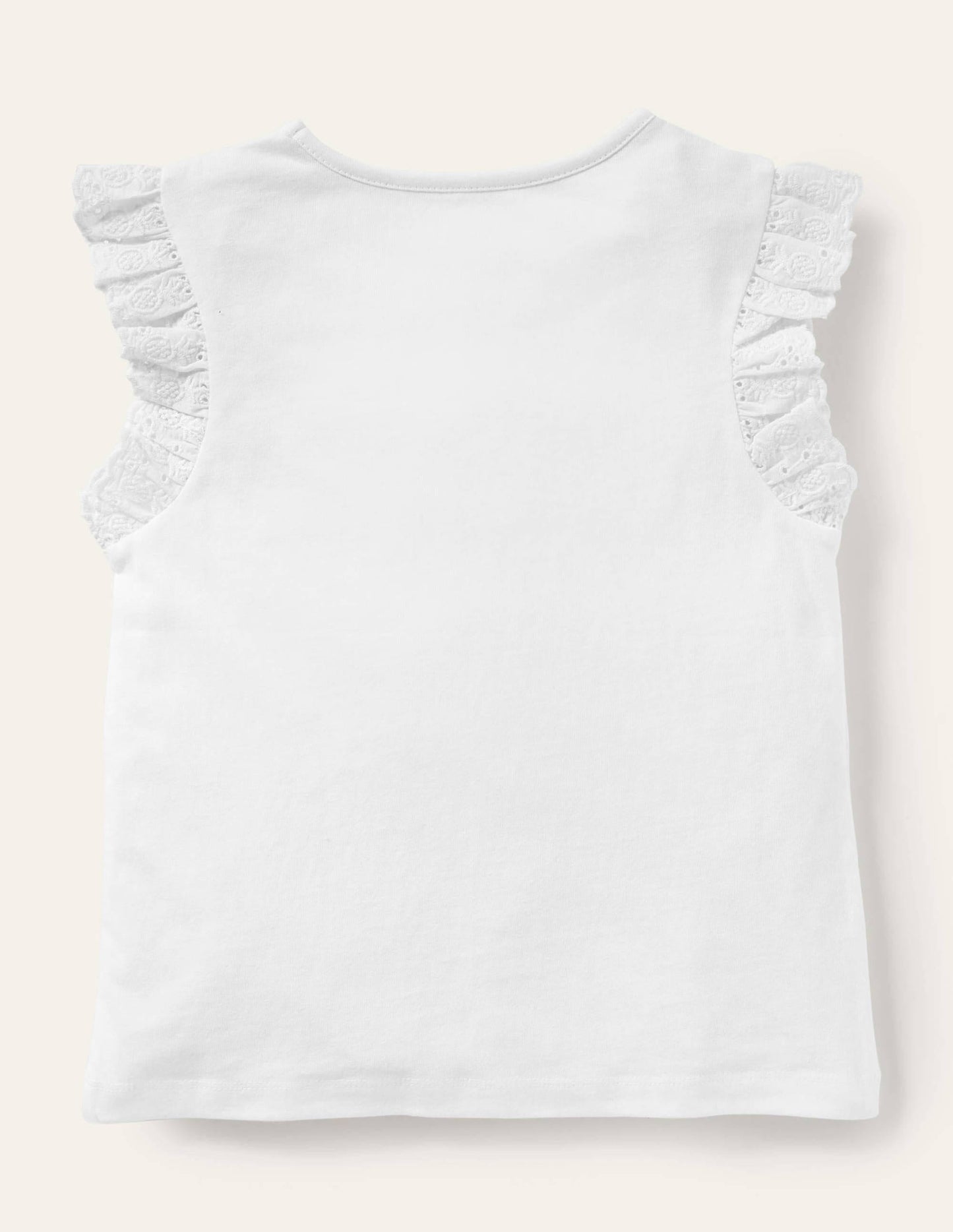 Broderie Sleeve Top-White