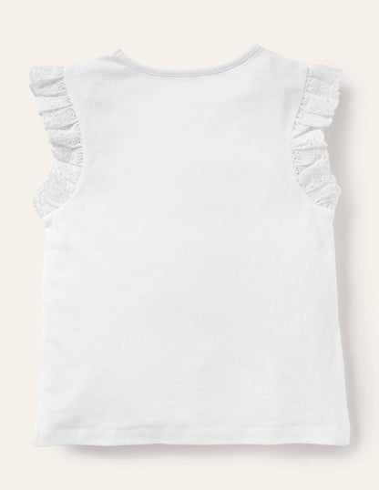 Broderie Sleeve Top-White