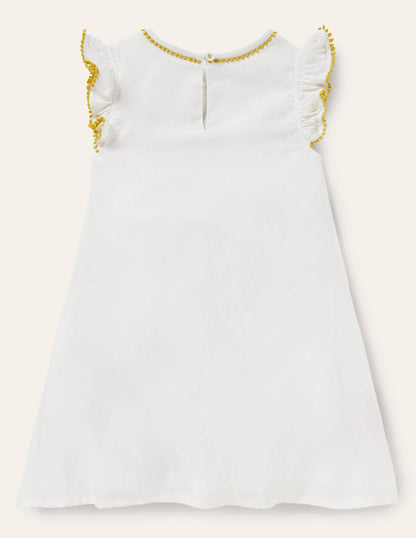 Big Appliqué Woven Dress-White Fruit