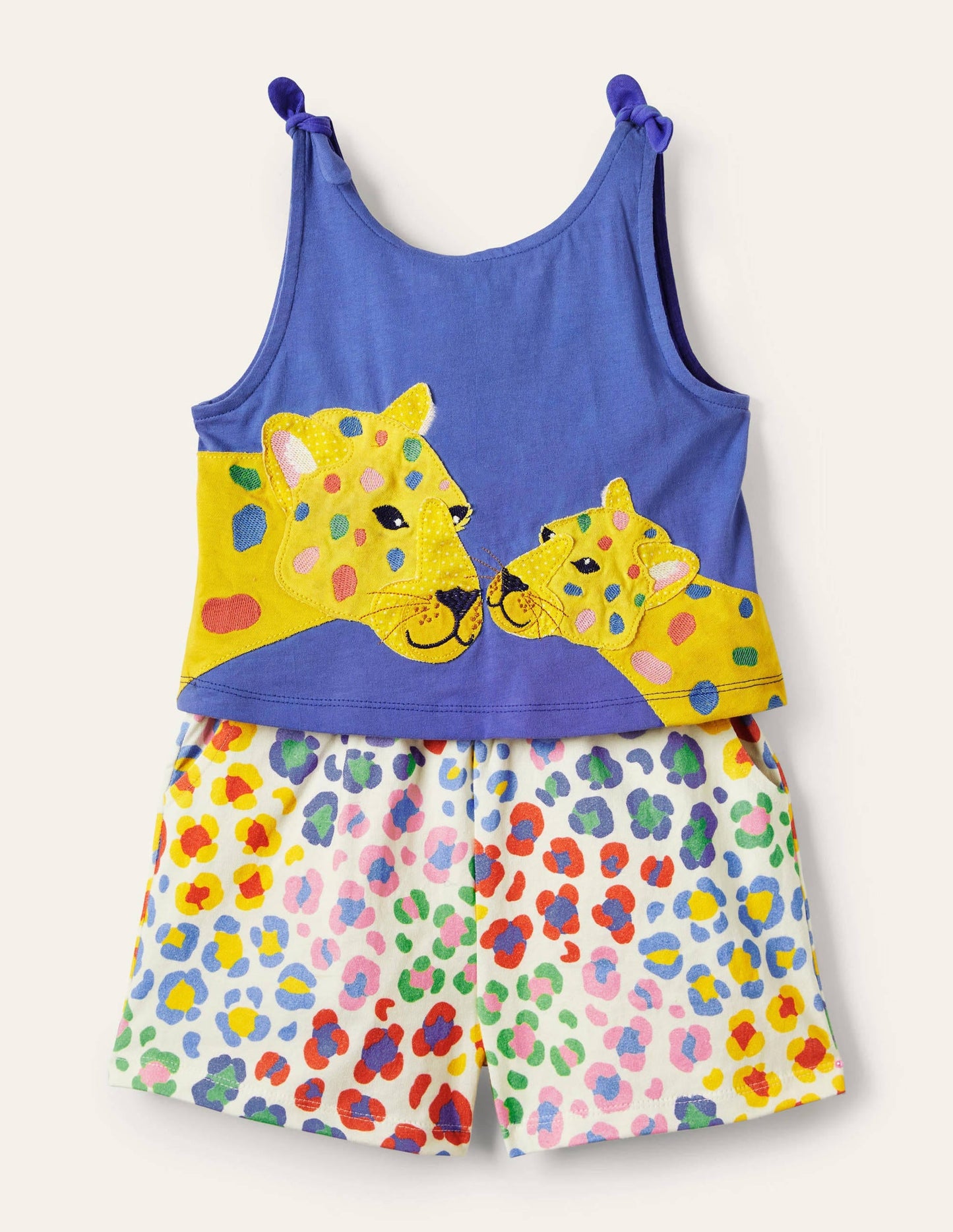Big Appliqué Romper-Bluebell / Multi Leopard
