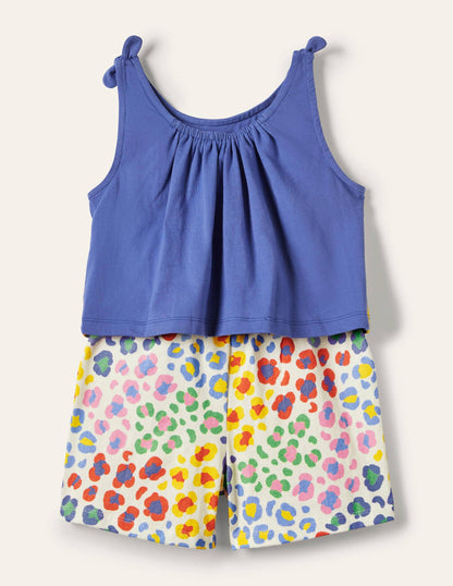 Big Appliqué Romper-Bluebell / Multi Leopard