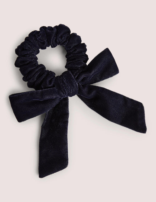 Bow Scrunchie-Navy Velvet