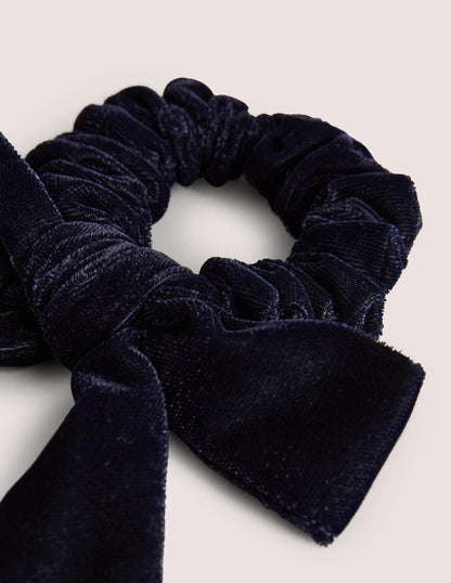 Bow Scrunchie-Navy Velvet