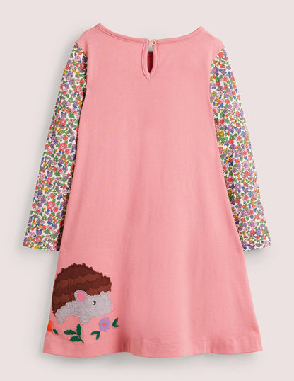 Big Appliqué Dress-Pink Hedgehogs